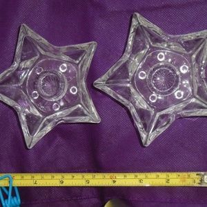 Vintage 2 Pc Set Glass 5-Point Star Candle Holders